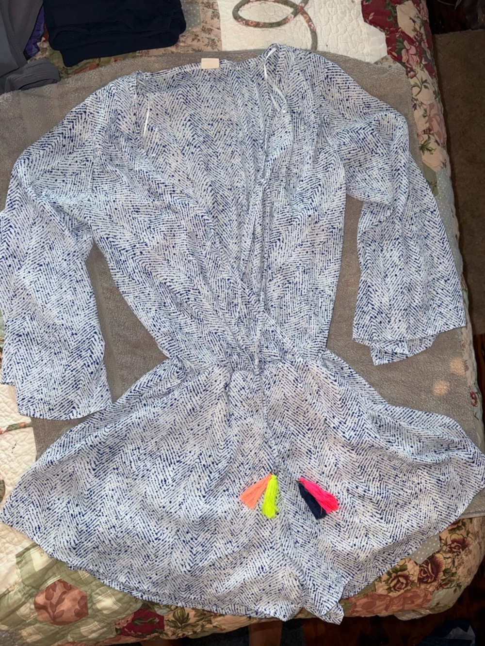Sure Gypsy Blue Printed Romper with Neon Tassels